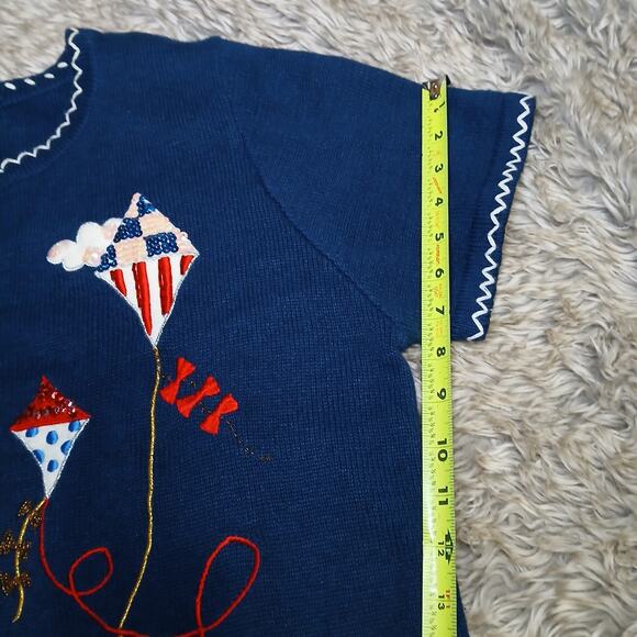 Vintage Patriotic Kite Cardigan Sweater Women’s XL Blue Embroidered Applique - Picture 7 of 9